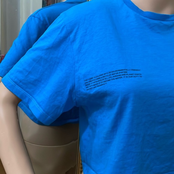 Pangaia Blue Boxy Crop T-Shirt Short Sleeve - Picture 11 of 13